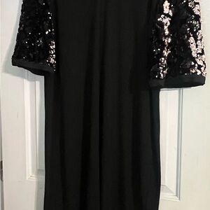 Anthropologie—Ro+De—Black Dress with Sequined Sleeves-L-Worn once